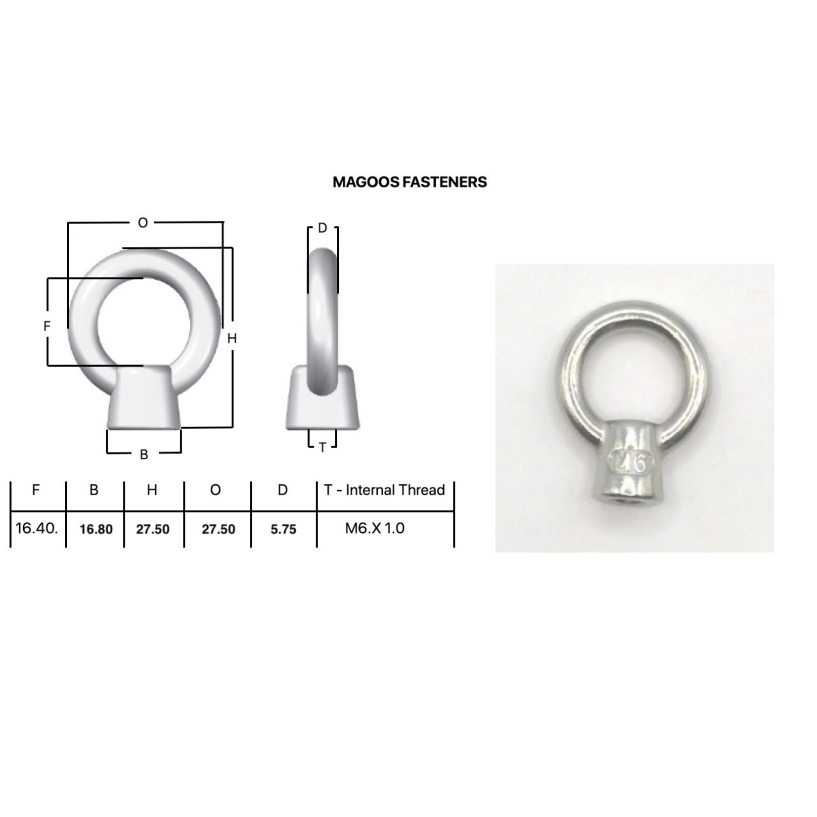 Hardware SS316 Eye Nut M6 x 36