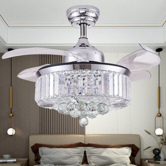 Devran 4 - Blade LED Crystal Ceiling Fan with Remote Control and Light Kit Included