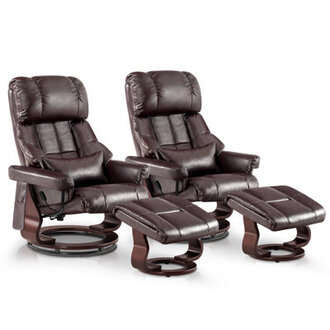 Bellemy Vegan Leather Swivel Recliner with Ottoman 360 Degree Swivel Wood Base