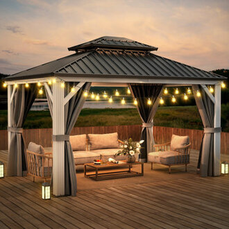 10 Ft W x 12 Ft D and 10 Ft W x 10 Ft D Outdoor Aluminum Hardtop Gazebo with White Frame