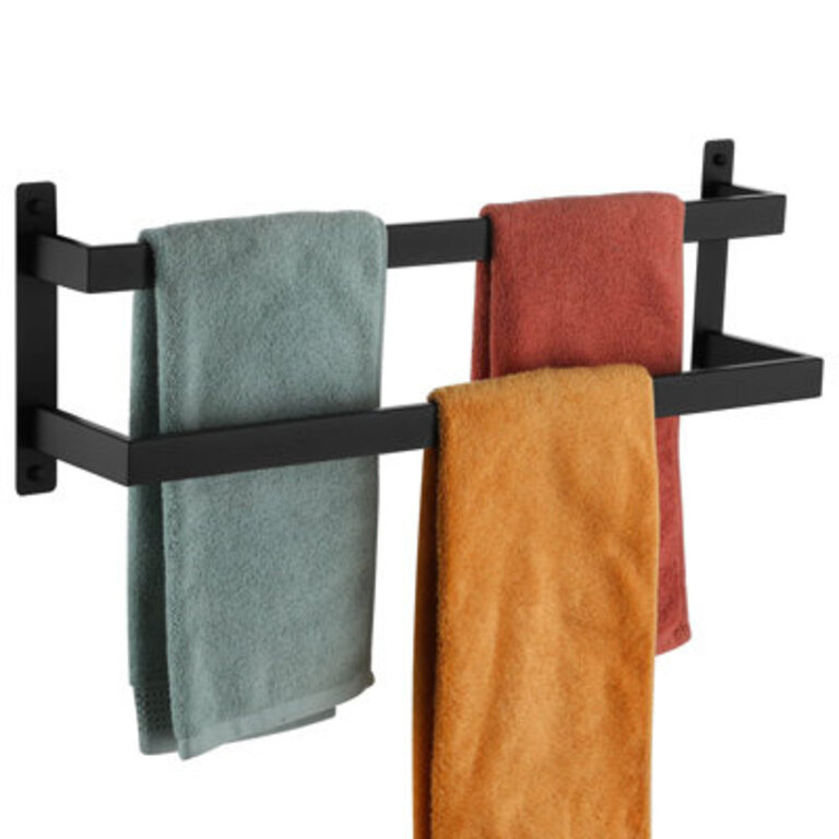 Towel Bars Black Bath Towel Holders Bathroom 2-Tiers Ladder Towel Rails Wall Mounted Towels Shelves Rack Stainless Steel