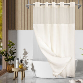 Bartek No Hook Slub Linen Textured Shower Curtain with Snap-in PEVA Liner Set