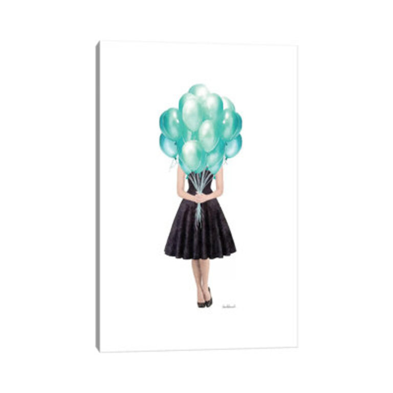 Audrey Holding Balloons Teal  by Amanda Greenwood Painting Print