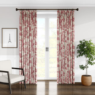 Toile De Jouy 100 Cotton Toile Room Darkening Pinch Pleat Single Curtain Panel