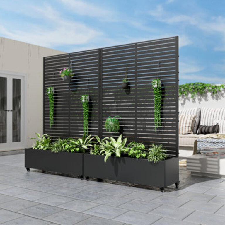 Metal Planter Box with Trellis with Wheels