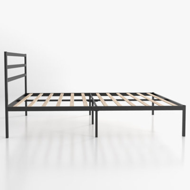Zaliki 4 Sizes Wood and Black Modern Metal Platform Bed