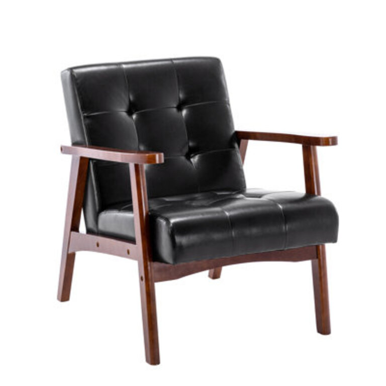 Havva 2165 Wide Tufted Artificial Leather Mid-Century Modern Armchair