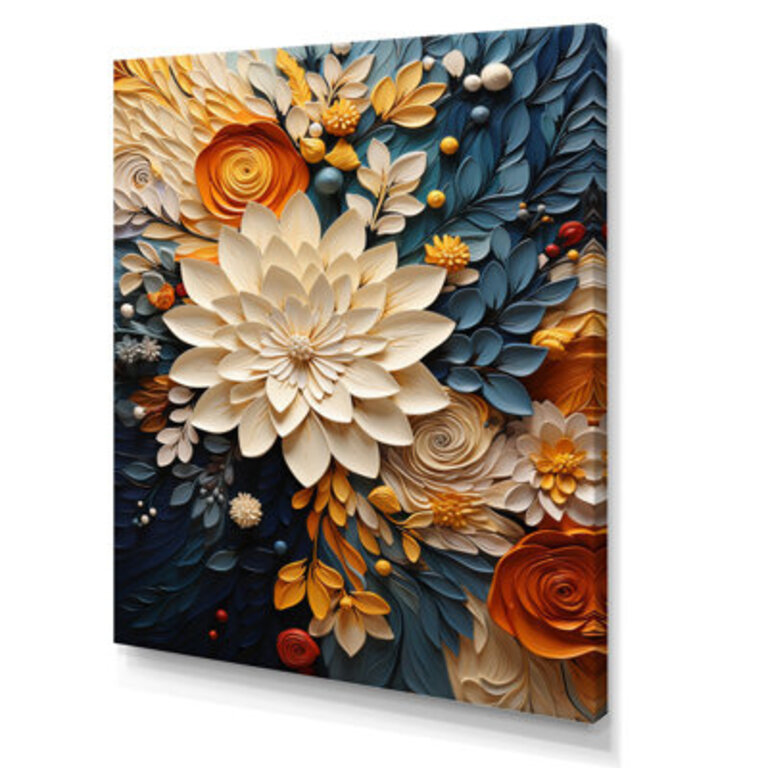 Orange Teal Botanical Whirlwind IV - Print on Canvas