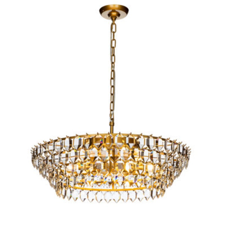 8-Light Mid Century Modern 4-Tier Antique Gold Chandelier With Crystal Accents