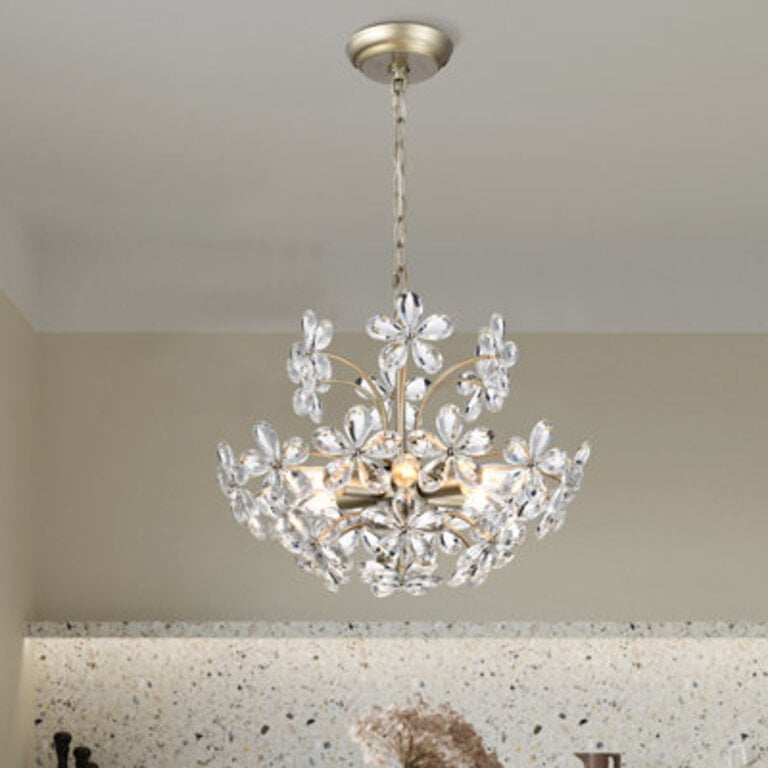 Rosa 6-Light 177 Brushed Silver-ish Champagne Flower Crystal Chandelier
