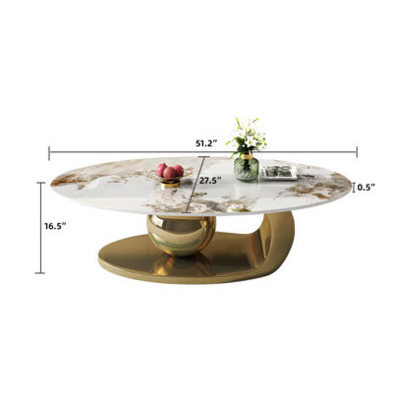 Delvan Oval Countertop Coffee Table With Stainless Steel Base