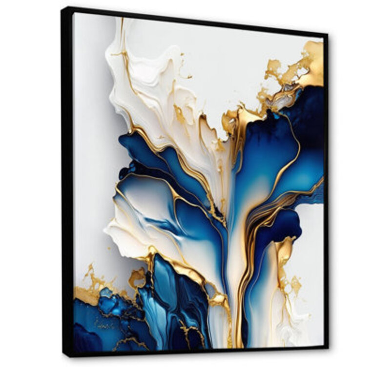 Abstract Geode Gold and Blue Marble Shape III - Print on Canvas