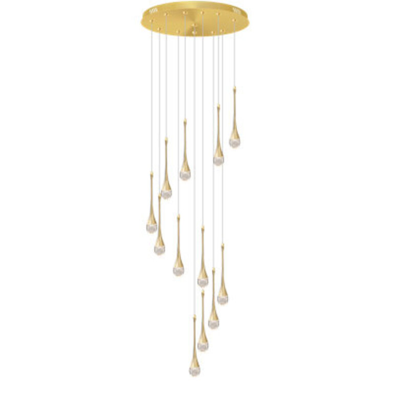 Karren 12-Light Crystal Raindrop Chandeliers 120 Long Gold Pendant Light 3000-6000K Dimmbale LED Lighting
