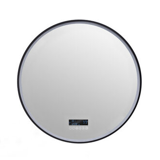 Cirque 30 In Round Led Black Framed Mirror With Bluetooth Defogger And Digital Display