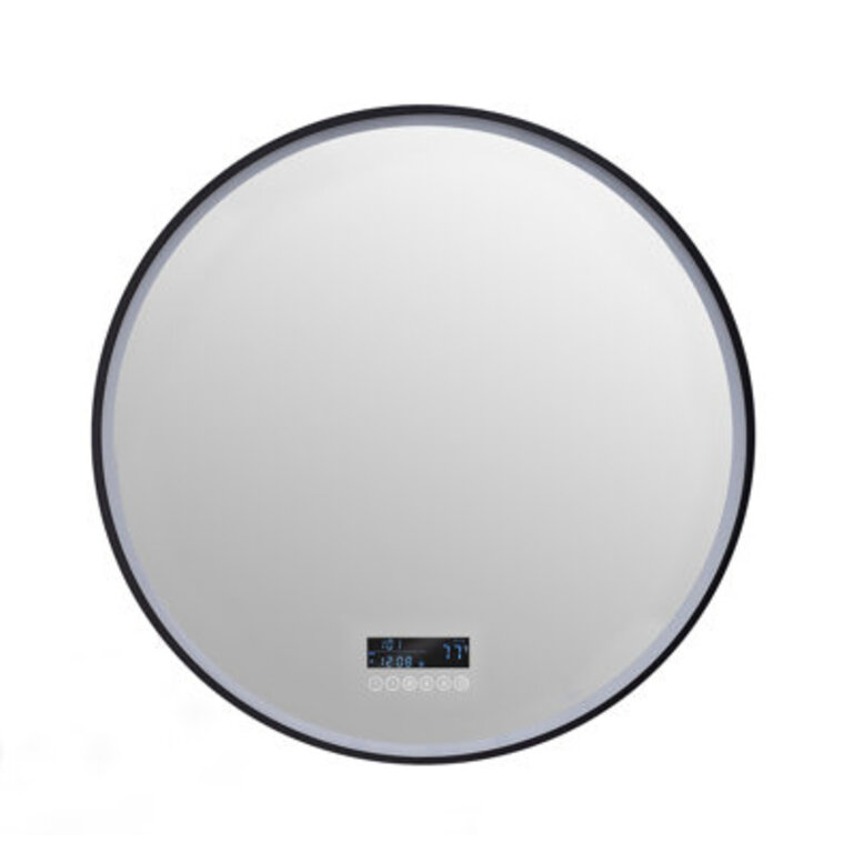 Cirque 30 In Round Led Black Framed Mirror With Bluetooth Defogger And Digital Display