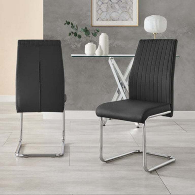Lazarus Modern Padded Faux Leather  Chrome Leg Kitchen Dining Chairs Modern Design