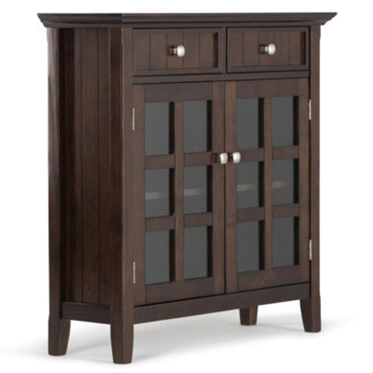 Acadian 36W Solid Wood 2-Shelf Entryway Storage Cabinet with Glass Doors and 2 Drawers