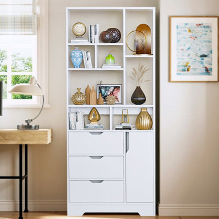 71 H X 295 W Storage Bookcase Cube Bookshelf with Display Shelves Drawers and Doors