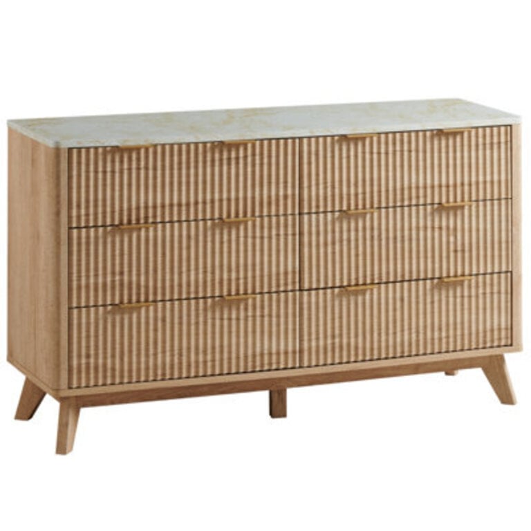 Sladen Fluted Design 6-Drawers Dresser Organizer Wood Wide Chest of Drawers