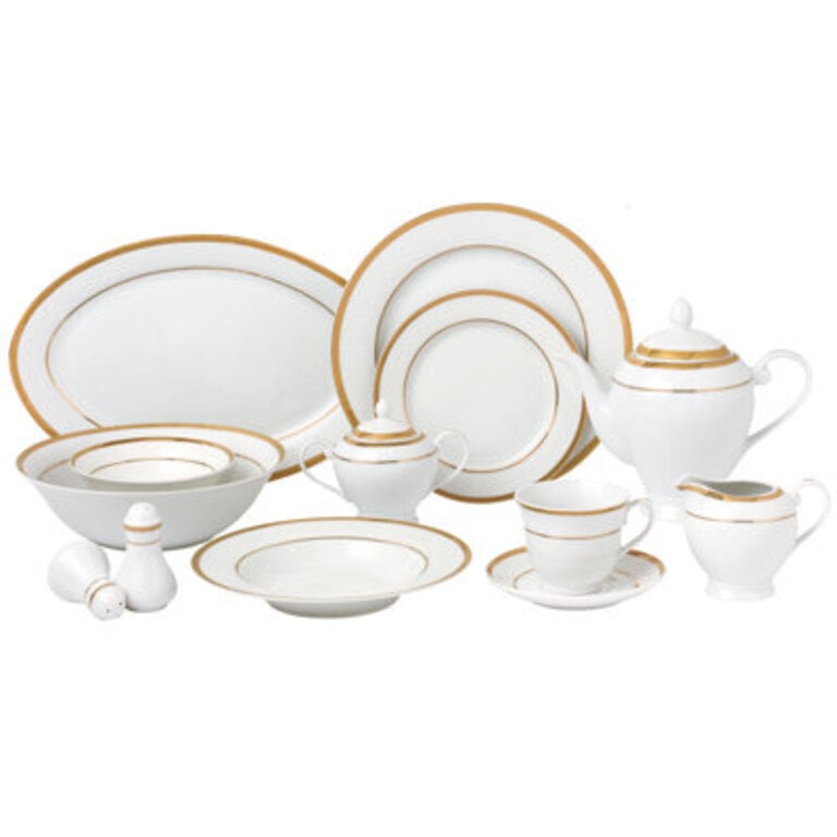 57 Piece Border Porcelain Dinnerware Set44 Gold - Service For 8 Josephine