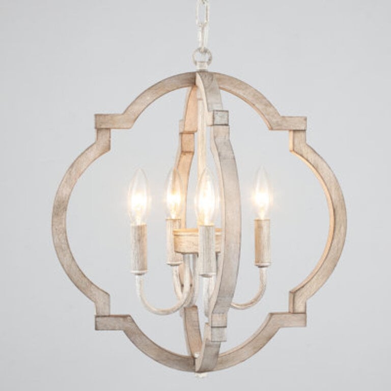 Uman 4 - Light Dimmable Farmhouse  Country Distressed Wood Candle Style Geometric Chandelier