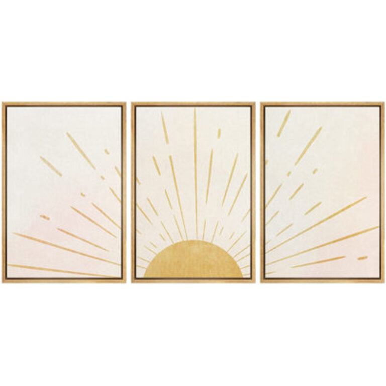 Bright Light Yellow Sun Shine Modern Minimalist Canvas Wall Art Neutral Print Set 3 Pieces Decor