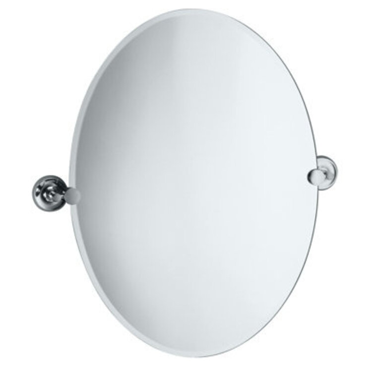 Designer II Frameless Oval Bathroom Vanity Mirror  Pivoting and Beveled Mirror