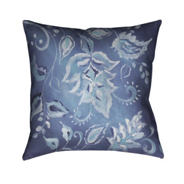 Indigo Pattern Floral IndoorOutdoor Throw Pillow