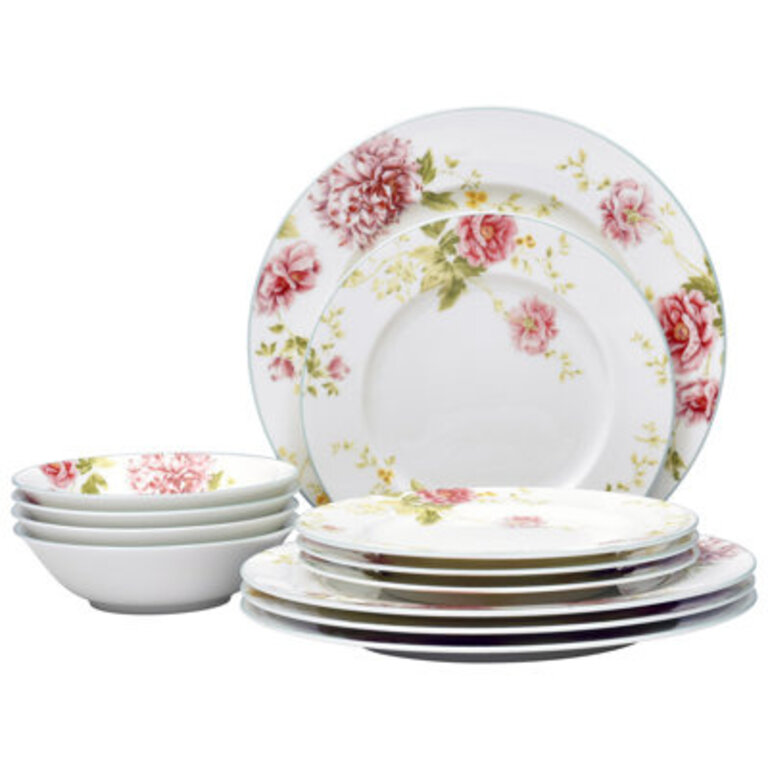 Noritake Peony Pageant 12 Piece Bone China Dinnerware Set Service for 4