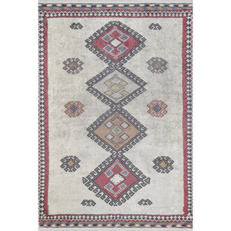 Aadilynn Red Beige 263 X 657 Tribal Cotton Polyester Digital Print Area Rug