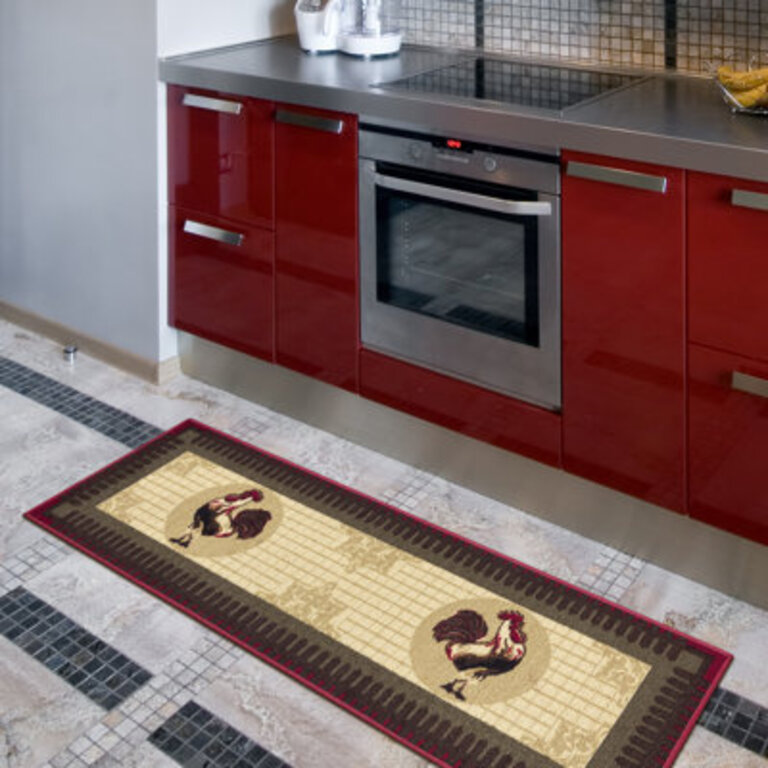 Siesta Machine Washable Rooster Design Non-Slip Rubberback Kitchen Runner Rug