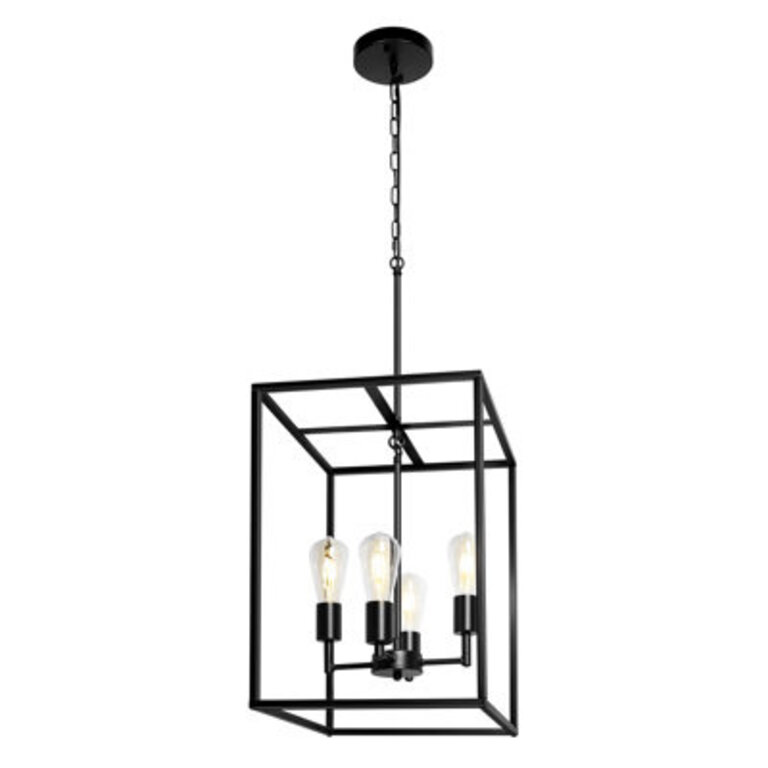 Black Farmhouse Chandelier Industrial Lantern Pendant Light 4-Light Matte Black Hanging Light Fixture For Kitchen Island Dinning Room Living Room Foyer  Hallway
