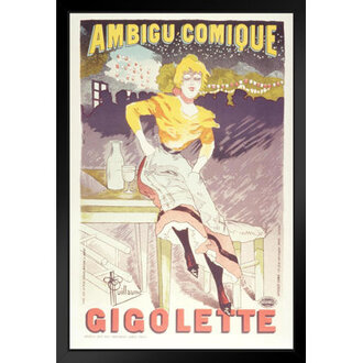 Gigolette At The Theatre De Lambigu Vintage Illustration Art Deco Liquor Vintage French Wall Art Nouveau Booze Poster Print French Advertising Vintage Art Print Black Wood Framed Art Poster 14X20