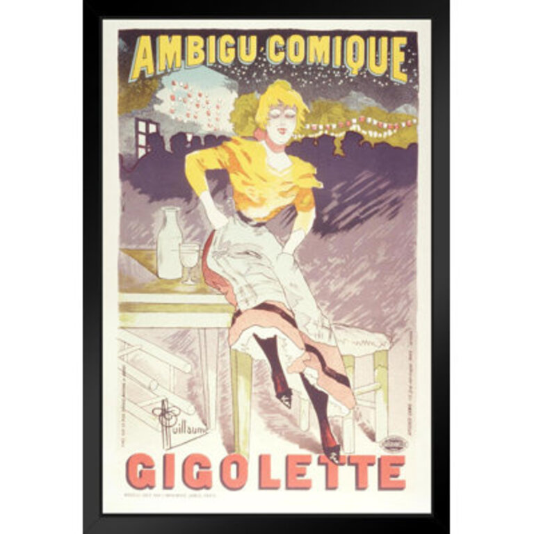 Gigolette At The Theatre De Lambigu Vintage Illustration Art Deco Liquor Vintage French Wall Art Nouveau Booze Poster Print French Advertising Vintage Art Print Black Wood Framed Art Poster 14X20
