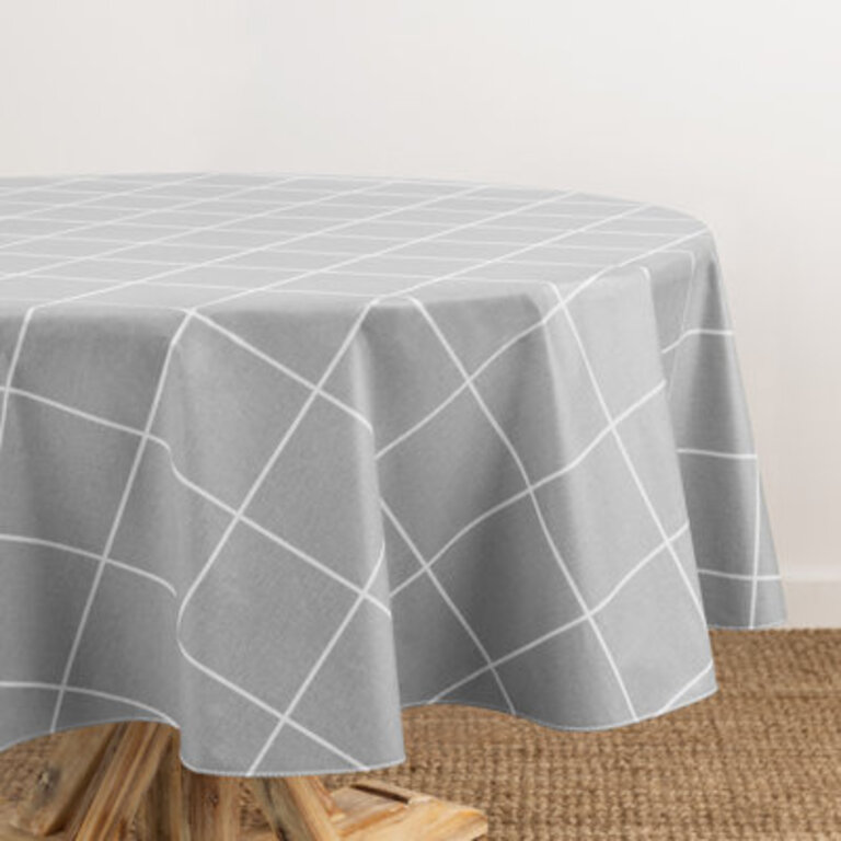 Windowpane Plaid Grid Printed Vinyl IndoorOutdoor Tablecloth
