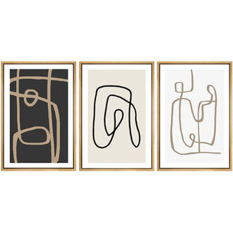 Aesthetic Abstract Black Line Polygons Minimalist Modern Wall Art Framed On Canvas 3 Pieces Print