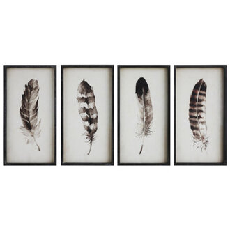 Englund Black  White Framed Feather Wall Decor - 4 Piece Picture Frame Print Set on Wood