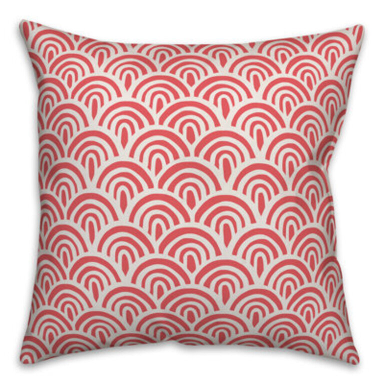 Abstract Scallop Outdoor Square Pillow Color: Cream/Red, Size: 18" x 18", Fill Material: Polyester/Polyfill