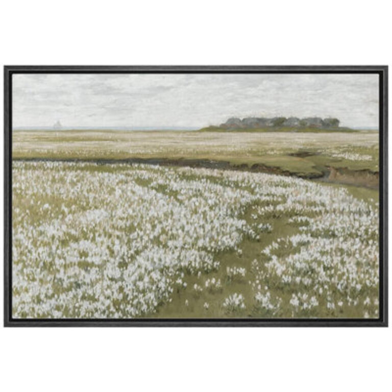 IDEA4WALL Framed Canvas Print Wall Art Vintage Retro Countryside Flower Field Nature Wilderness Illustrations Fine Art Decorative Landscape RelaxCalm For Living Room Bedroom Office
