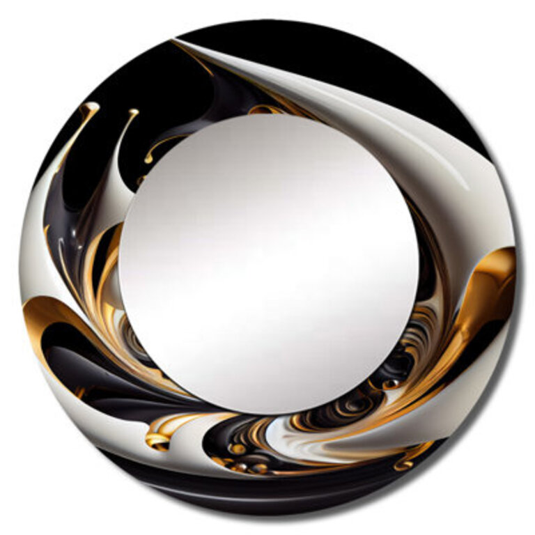 Gold Black And White Stained Glass II - Modern Round Mirror Wall Decor_MTMIR57945