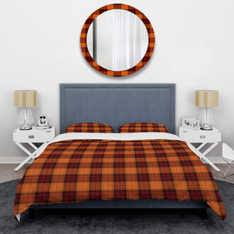 Brown And Orange Checked Tartan Plaid Duvet Cover Set