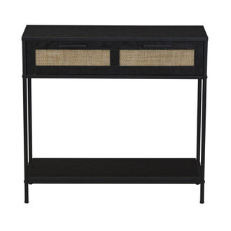 Carissa Bungalow Rectangular Console Sofa Table with Storage Shelf and 2 Drawers Rustic Wood Grain Woven Front and Metal