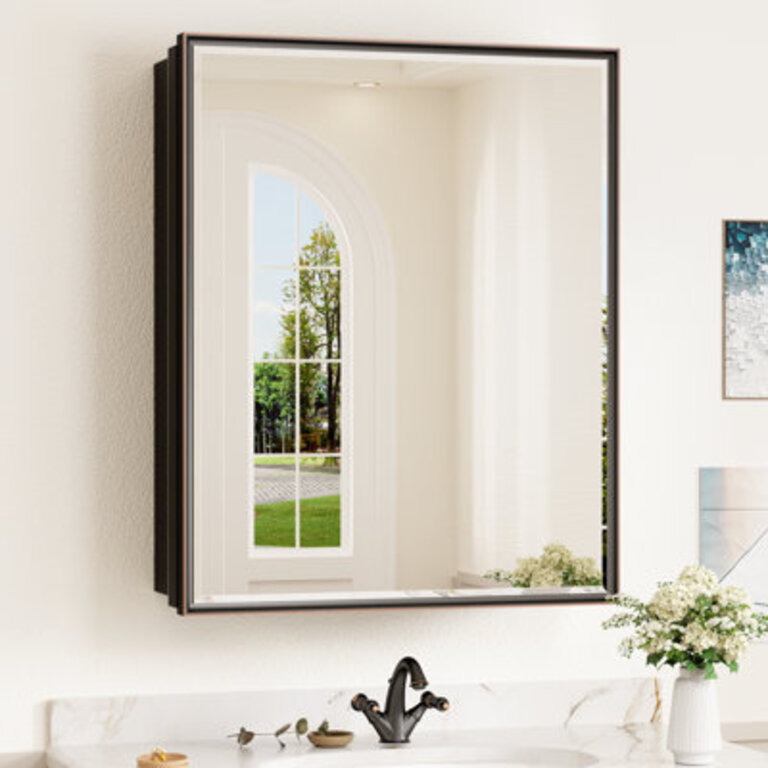 Cyrille Recessed  Surface Framed Medicine Cabinet with Mirror and Shelves