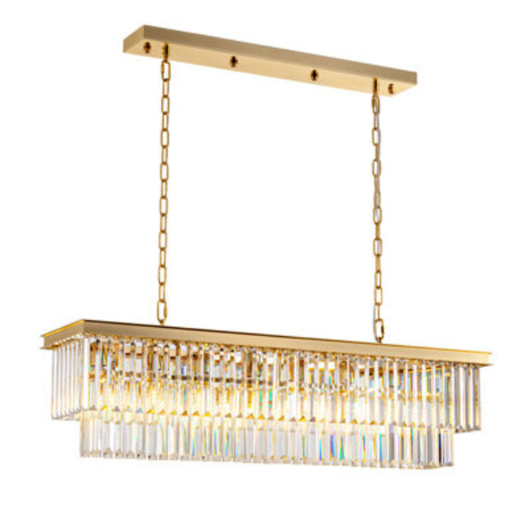 Dimmable Tiered Rectangle Chandelier With Crystal Accents