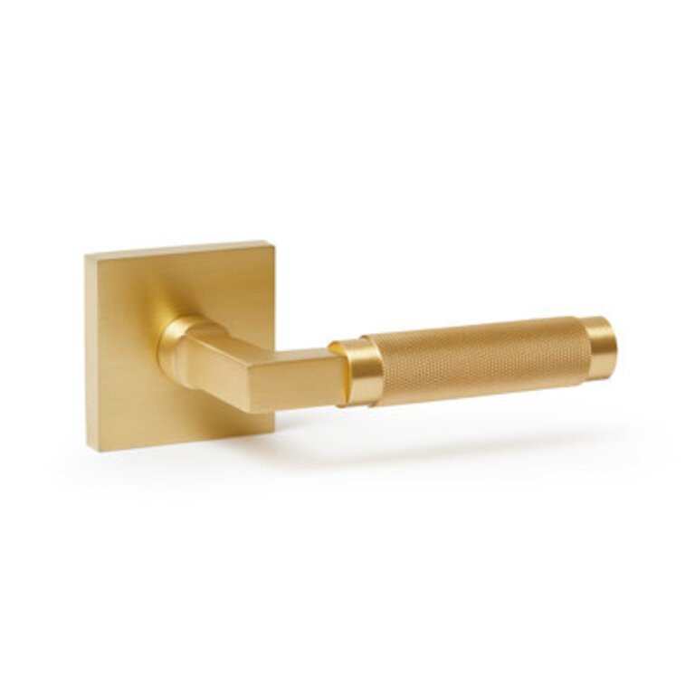 Ibiza Solid Brass Gold Satin Door Lever with Knurled Handle