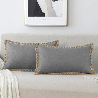 Farmhouse Trimmed Burlap Linen Polyester Pillow Cover