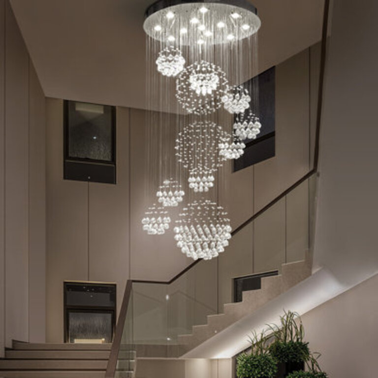 Thermia 13 - Light Dimmable Geometric Chandelier With Crystal Accents