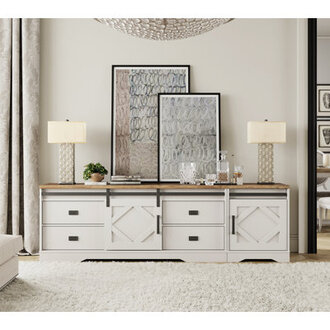 Laziza Kronberg 2 in 1 Modern Farmhouse TV Stand for up to 85 TVsWood Entertainment Centre with Drawers and Cabinet for Living Room