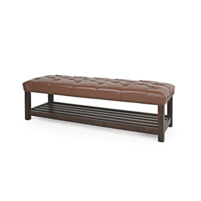 Modern Upholstered Bench with Shelf for Bedroom Living Room Hallway