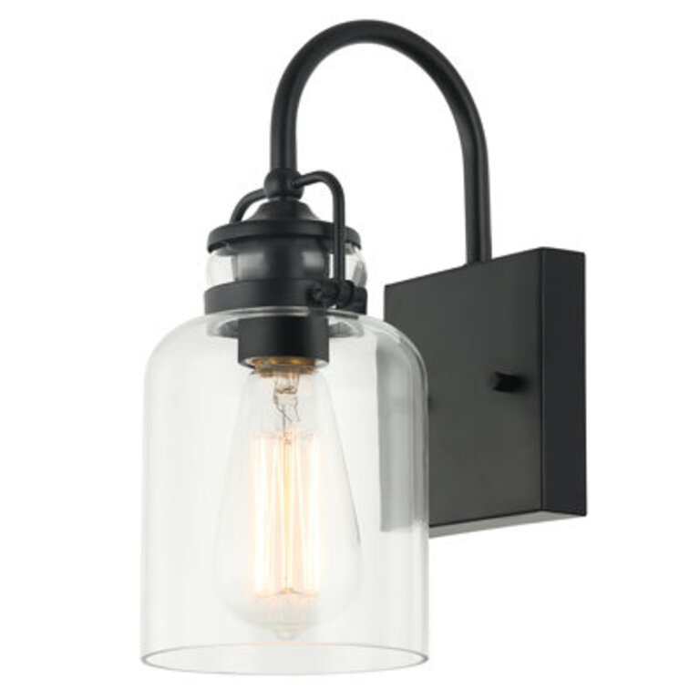 Loucks 1 - Light Farmhouse Dimmable Wall Sconce with Clear Striped Glass Shade